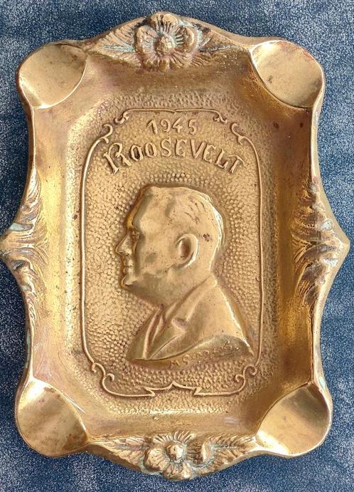 Zeldzame koperen asbak 1945 Franklin Roosevelt, Antiek en Kunst, Antiek | Brons en Koper, Ophalen of Verzenden