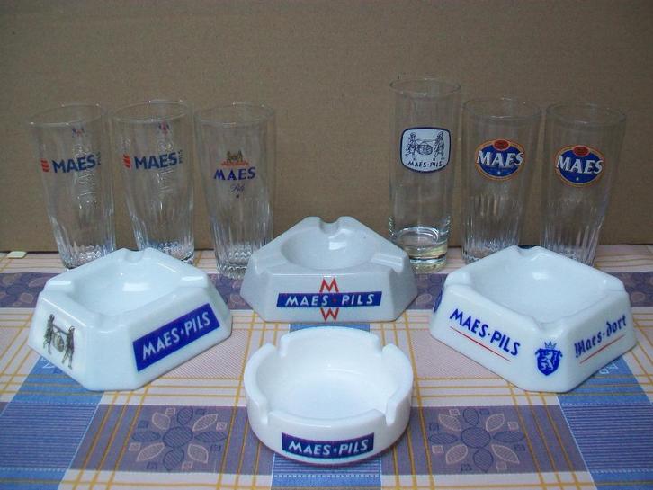Maes Pils - Alken Maes - Bier Bière - Glas Glazen - Asbak, Verzamelen, Biermerken, Gebruikt, Reclamebord, Plaat of Schild, Overige merken
