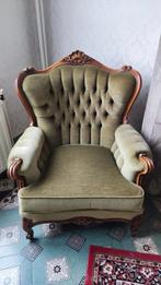 Fauteuil Style Louis XV en velours vert état parfait, Maison & Meubles, Fauteuils, Enlèvement, Comme neuf