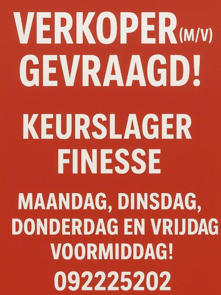 Verkoper (mv)gevraagd voor slagerij, Vacatures, Vacatures | Horeca en Traiteur, Starter, Overige vormen, Geschikt als bijbaan