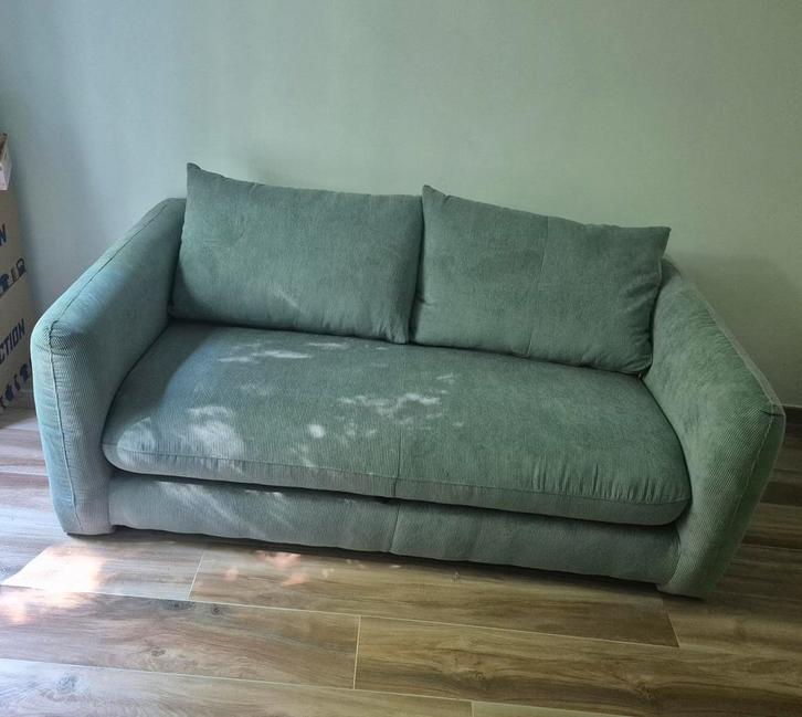 Canapé convertible 2,5 places en velours côtelé vert sauge, Maison & Meubles, Canapés | Salons, Comme neuf, Enlèvement