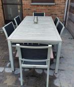 tuintafelset 1tafel en 6 stoelen in teak/aluminium, Ophalen, Gebruikt