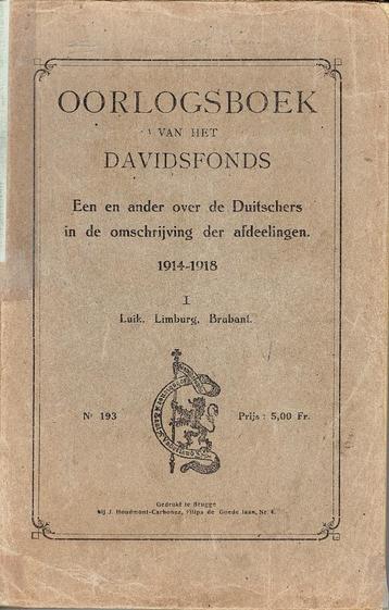 Oorlogsboek van het Davidsfonds, Deel1, Brabant, Limburg, L beschikbaar voor biedingen