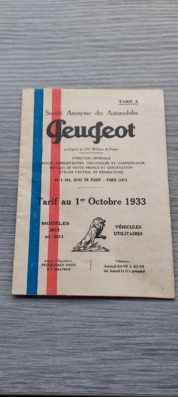 oud tarief auto's Peugeot 1933 beschikbaar voor biedingen