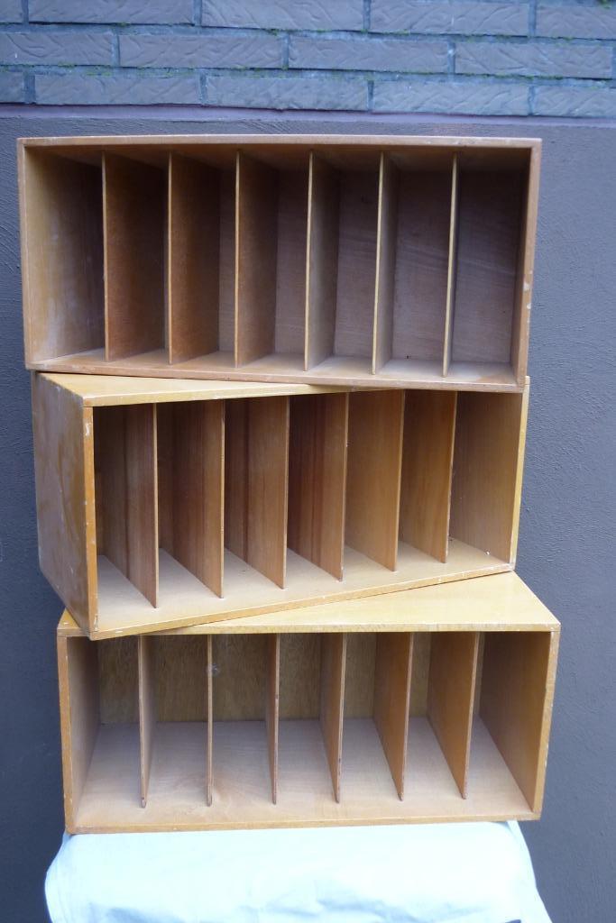 3 vintage houten sorteerbakken, Divers, Accessoires de bureau, Utilisé, Enlèvement ou Envoi