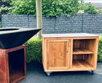 Buitenkeuken- buitenkast - eik- roestkleur blad- ofyr tafel, Jardin & Terrasse, Accessoires pour le barbecue, Enlèvement ou Envoi
