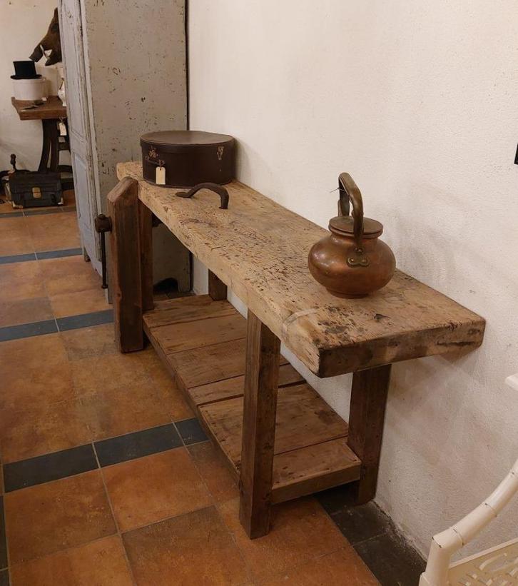 oude middelgrote werkbank lengte 201 cm, Antiek en Kunst, Curiosa en Brocante, Ophalen