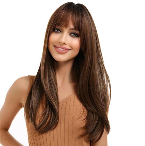 Pruik met lang steil haar en subtiele highlights model 252, Handtassen en Accessoires, Uiterlijk | Haarverzorging, Nieuw, Pruik of Haarverlenging