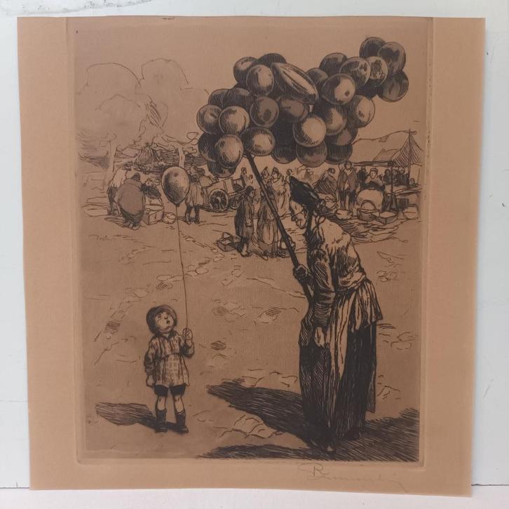Romeo Dumoulin (1883-1944) - ets - Meisje met ballon, Antiquités & Art, Art | Eaux-fortes & Gravures, Enlèvement ou Envoi