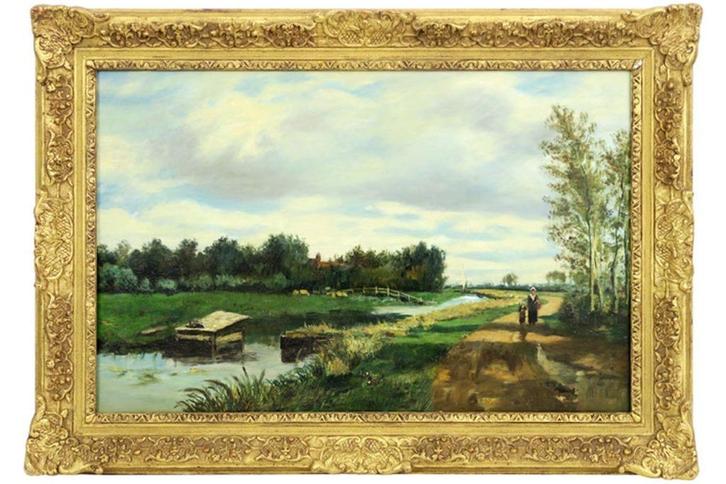 Antiek schilderij op doek - gesigneerd n W. Roelofs, Antiek en Kunst, Kunst | Schilderijen | Klassiek, Ophalen of Verzenden