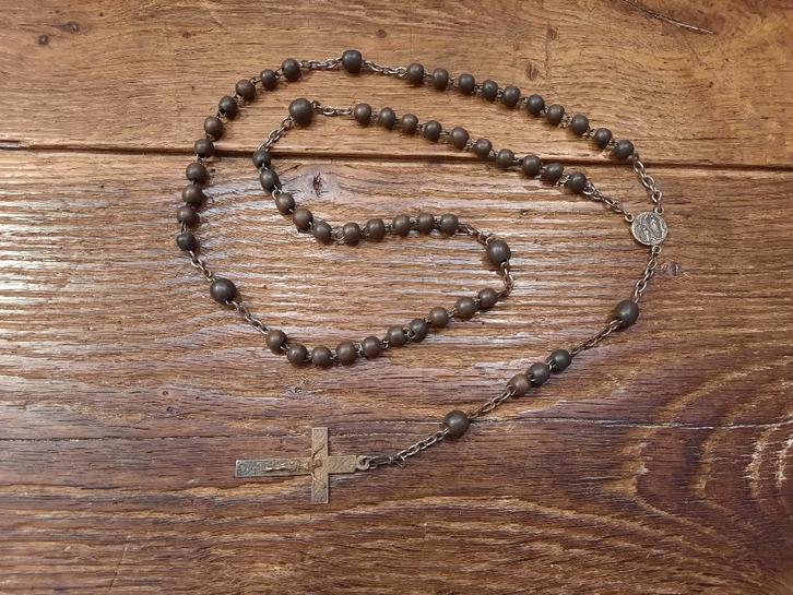 oude lange bruine houten paternoster, begin 1900, Antiquités & Art, Antiquités | Objets religieux, Enlèvement ou Envoi