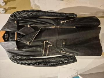 Phillip Plein: Zwarte leren lange jas, Enlèvement ou Envoi, Comme neuf, Taille 36 (S), Noir
