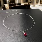 ketting hanger hart zilver 925, Ophalen of Verzenden, Zo goed als nieuw, Met edelsteen, Rood
