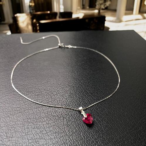 ketting hanger hart zilver 925, Handtassen en Accessoires, Kettingen, Zo goed als nieuw, Zilver, Rood, Met edelsteen, Met hanger