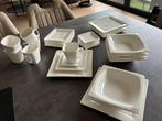 Wit servies 6-delig, vierkant, Huis en Inrichting, Ophalen, Zo goed als nieuw, Bord(en), Effen