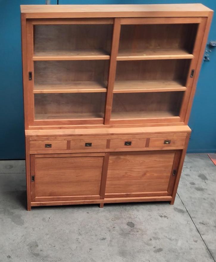 Teak vitrinekast 190 op 225 hoog, Huis en Inrichting, Kasten | Vitrinekasten, Zo goed als nieuw, 200 cm of meer, 150 tot 200 cm