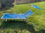 Ligstoel, blauwe ligstoel met aluminium zonnescherm, Tuin en Terras, Ligbedden, Gebruikt, Aluminium