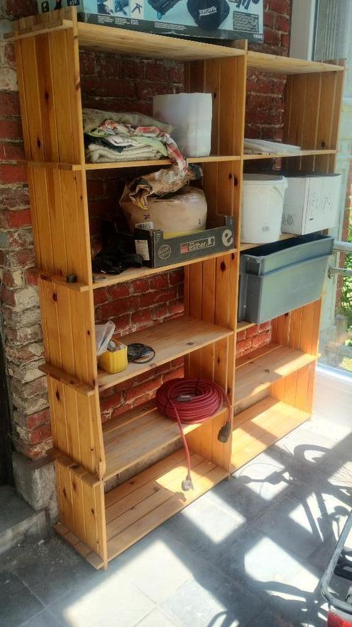Dubbele boekenrek van massief grenen  10 kastjes/6 schappen, Huis en Inrichting, Kasten | Stellingkasten, Gebruikt, Ophalen