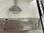 Zwevende massief inox keuken (4 à 5 meter) incl werkbladen., Huis en Inrichting, Ophalen, Gebruikt, Staal of Inox, Overige kleuren