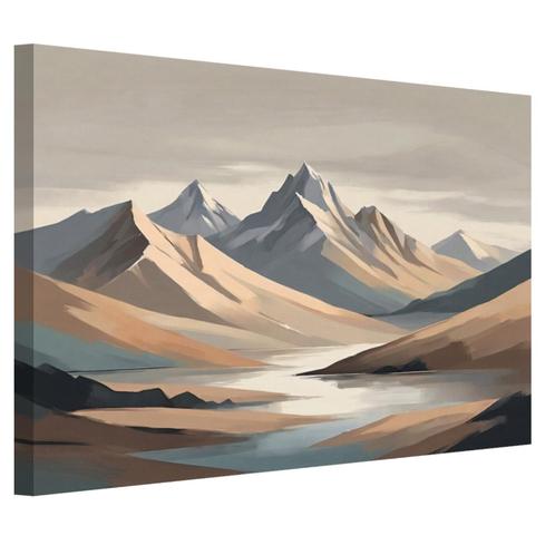 Bergen met beige schilderij canvas 60x40cm - 18mm., Huis en Inrichting, Woonaccessoires | Wanddecoraties, Nieuw, Verzenden
