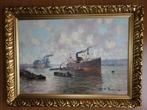 Stoomboten in de haven van H J Pauwels, olie op canvas, Ophalen