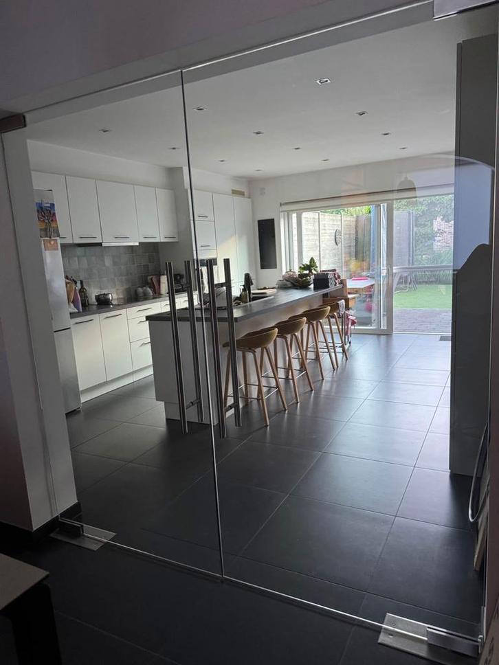 Dubbele glazen deur met RVS handvaten, Doe-het-zelf en Bouw, Deuren en Vliegenramen, Zo goed als nieuw, Binnendeur, 200 tot 215 cm