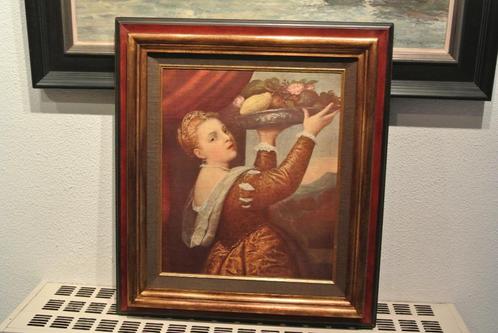 Schild.Charmante Dame met Fruitschaal/Bloemen, Antiek en Kunst, Kunst | Schilderijen | Klassiek, Ophalen of Verzenden