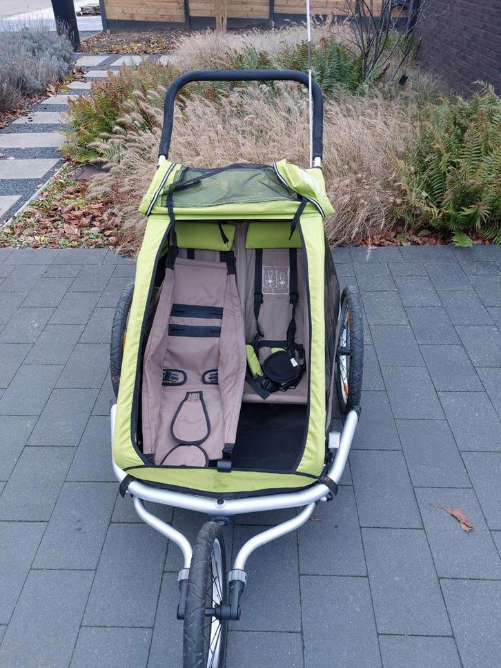 Croozer kid for 2 groen + babyzitje, Fietsen en Brommers, Fietsaccessoires | Aanhangwagens en Karren, Ophalen