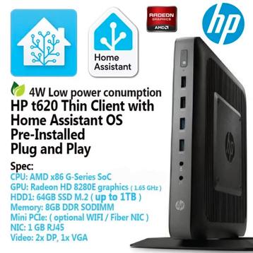 Home Assistant et serveur Zigbee HP T620 64 Go SSD 8 Go de R, Enlèvement ou Envoi, Comme neuf