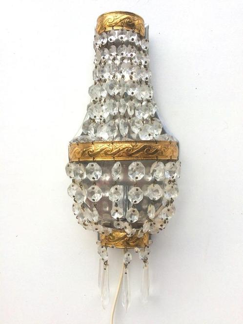 Vintage wandlamp met pendels * Hollywood Regency *, Antiek en Kunst, Antiek | Verlichting, Ophalen of Verzenden