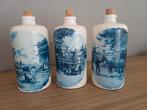 3 stenen jeneverflessen handbeschilderd in Delfts blauw, Ophalen