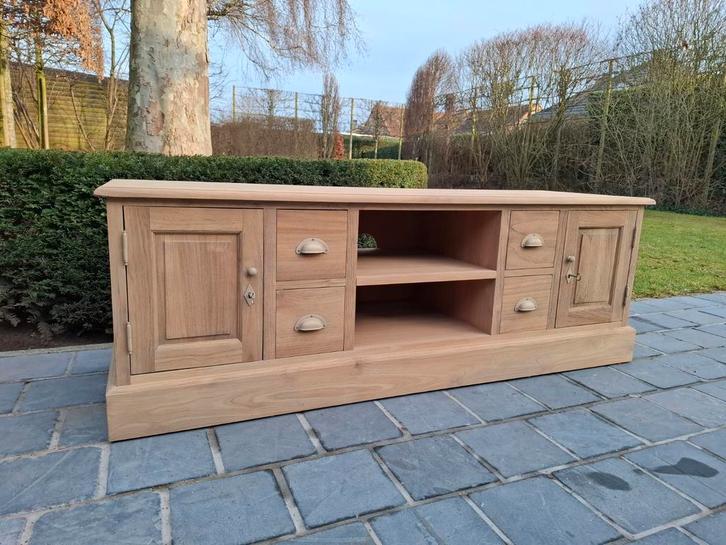 Meuble TV en teck massif. Aérogommé., Maison & Meubles, Armoires | Mobilier de télévision, Enlèvement ou Envoi