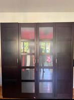 Kleedkast met 4 deuren met matglas en donker hout, Ophalen, Gebruikt, 200 cm of meer, Glas