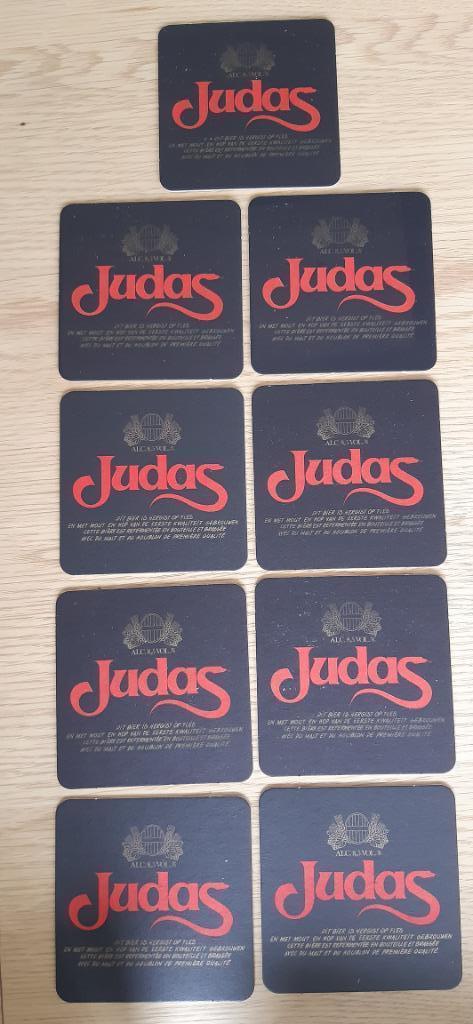 bierviltje 9x bierkaartje Judas , vierkant 10x10cm, Verzamelen, Biermerken, Zo goed als nieuw, Viltje(s), Overige merken, Ophalen of Verzenden