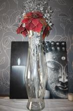 grote vaas met 12 decoratieve stoffen bloemen, Huis en Inrichting, Woonaccessoires | Vazen, Ophalen, Gebruikt, Glas, 50 tot 75 cm