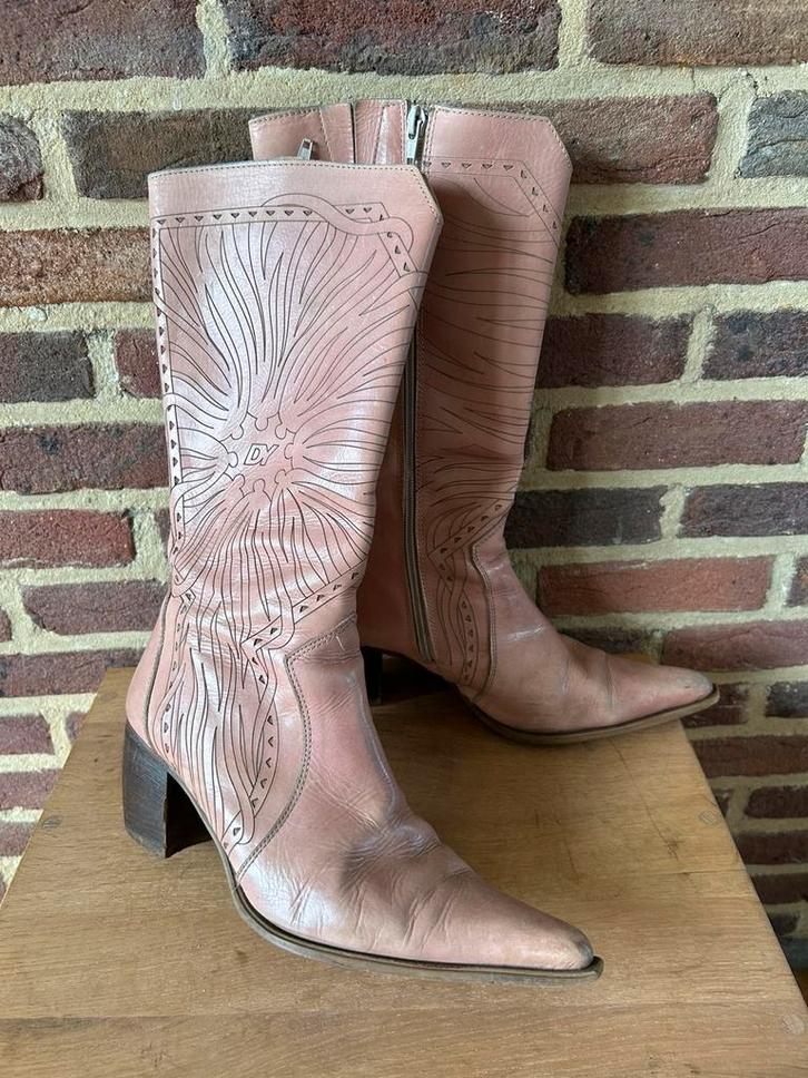 Destroy leren Y2K laarzen 38, Kleding | Dames, Schoenen, Gedragen, Hoge laarzen, Roze, Ophalen of Verzenden