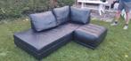 zwart leren driezit  Escapade met chaise longue of poef, Ophalen, Gebruikt