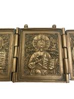 Russisch koperen drieluik icoon — Christus de Maagd Sint Jan, Antiek en Kunst, Antiek | Religieuze voorwerpen, Ophalen of Verzenden