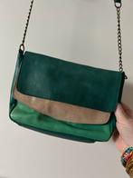 Turquoise/groen/gouden leren tas., Handtassen en Accessoires, Groen, Schoudertasje, Zo goed als nieuw