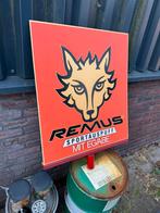 REMUS uitlaten oud reclamebord, Ophalen, Gebruikt, Reclamebord