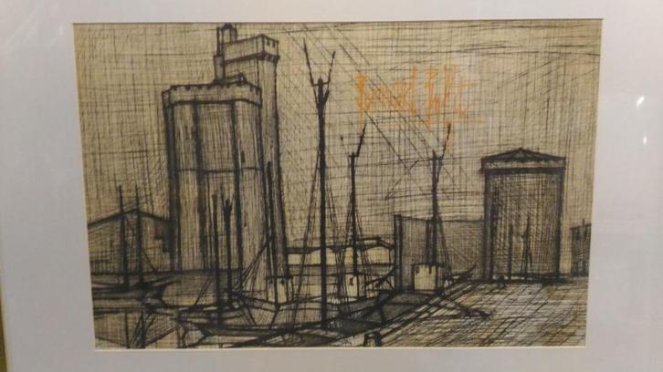 Litho de Ber. Buffet sur papier texturé de lin - La Rochelle, Antiquités & Art, Art | Lithographies & Sérigraphies, Enlèvement