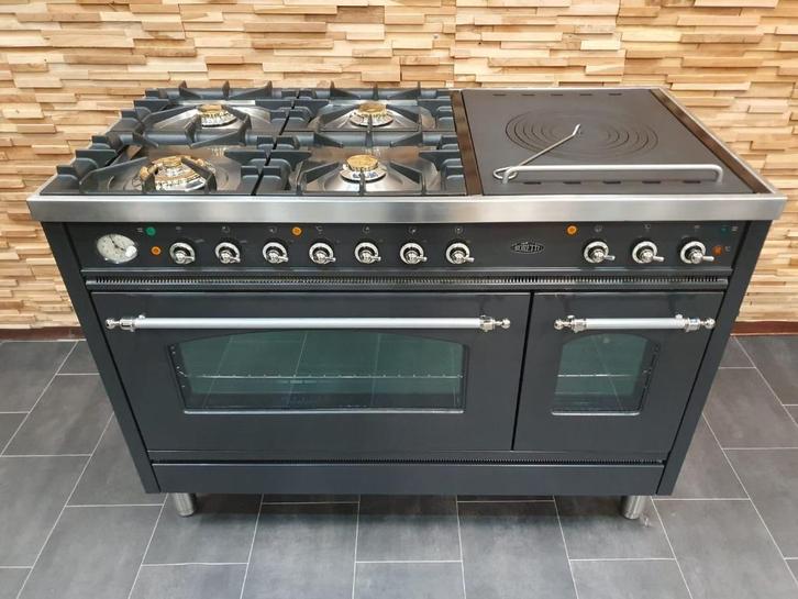 🔥Luxe Boretti Fornuis 120cm antraciet rvs Coupe de Fue 5pit, Elektronische apparatuur, Fornuizen, Zo goed als nieuw, Vrijstaand