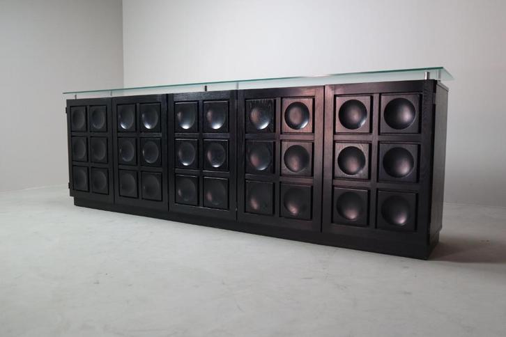 Black brutalist sideboard by Frans Defour, Belgium 1970's, Antiek en Kunst, Antiek | Meubels | Kasten, Ophalen