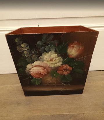 vintage papierbakje, handgeschilderd bloemenstilleven beschikbaar voor biedingen