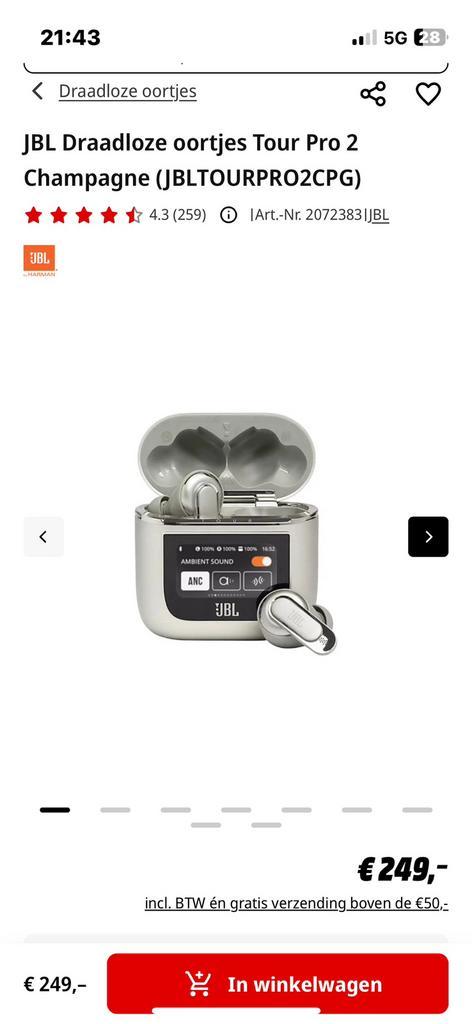 JBL draadloze oortjes tour pro 2 zwart, Telecommunicatie, Mobiele telefoons | Oordopjes, Nieuw, In oorschelp (earbud), Bluetooth