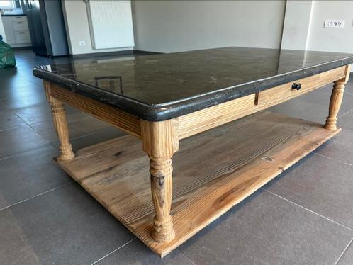 Stijlvolle massieve salontafel met natuursteen blad, Huis en Inrichting, Tafels | Salontafels, Zo goed als nieuw, Ophalen