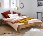 BED MASSIEVE EIK 140 X 200 CM MET LATTENBODEM, Ophalen, 200 cm