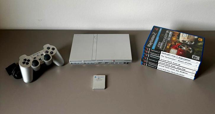Playstation 2 + Top Games!!, Games en Spelcomputers, Spelcomputers | Sony PlayStation 2, Zo goed als nieuw, Slim, Zilver, Met 1 controller