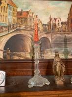 2 glazen kandelaars met kaarsen, Antiek en Kunst, Ophalen