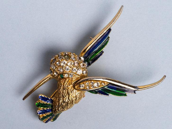 Fantasiebroche "vogel" uit de jaren 50, Handtassen en Accessoires, Broches, Zo goed als nieuw, Overige materialen, Goud, 4 tot 7 cm